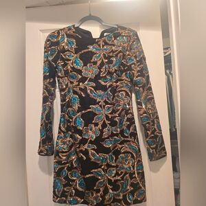 Dress the Population Black Dress with Blue and Gold Sequins